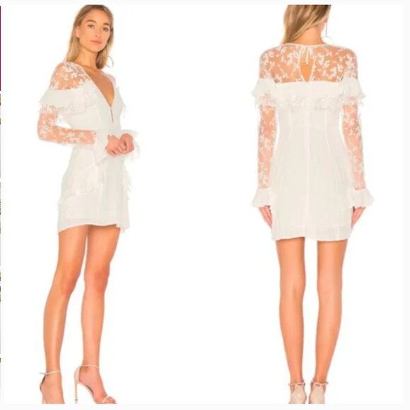 For Love And & Lemons Rosebud Dress Embroidery Lace Mini Ivory White New Large - Picture 1 of 12